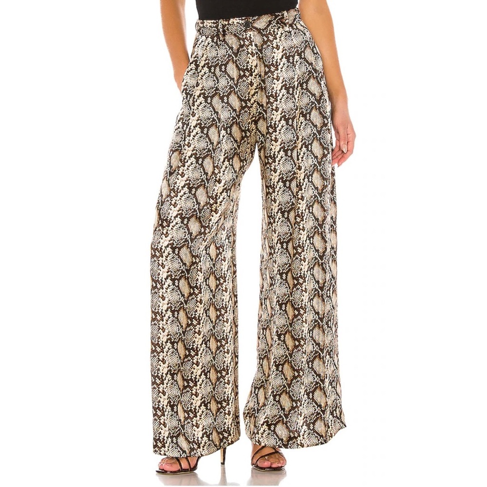 Nili Lotan “Adalene” Silk Wide-Leg Pants Snake Print Brown Sz 2 NWT